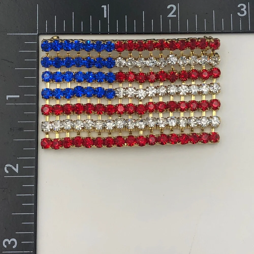American Flag Rhinestone Large Pin Brooch